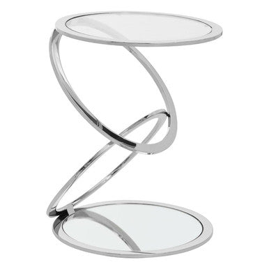 Silver Finish Rings Shaped Base End Table with Clear Glass Top