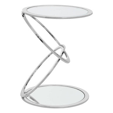 Silver Finish Rings Shaped Base End Table with Clear Glass Top