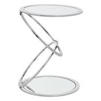 Silver Finish Rings Shaped Base End Table with Clear Glass Top