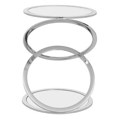 Silver Finish Rings Shaped Base End Table with Clear Glass Top