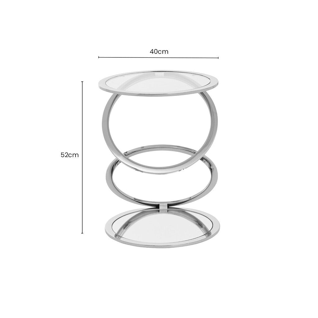 Silver Finish Rings Shaped Base End Table with Clear Glass Top