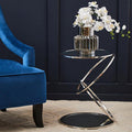 Silver Finish Rings Shaped Base End Table with Clear Glass Top