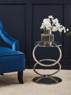 Silver Finish Rings Shaped Base End Table with Clear Glass Top