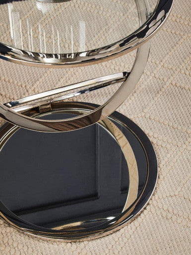 Silver Finish Rings Shaped Base End Table with Clear Glass Top