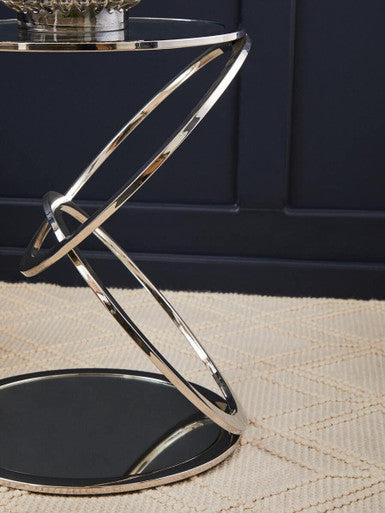 Silver Finish Rings Shaped Base End Table with Clear Glass Top