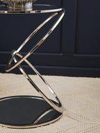 Silver Finish Rings Shaped Base End Table with Clear Glass Top