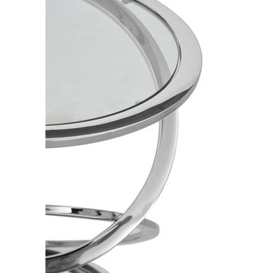 Silver Finish Rings Shaped Base End Table with Clear Glass Top
