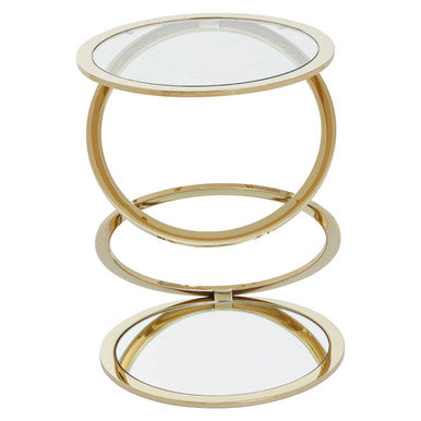 Gold Finish Rings Shaped Base End Table with Clear Glass Top
