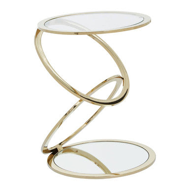 Gold Finish Rings Shaped Base End Table with Clear Glass Top