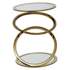 Gold Finish Rings Shaped Base End Table with Clear Glass Top