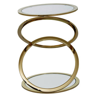 Gold Finish Rings Shaped Base End Table with Clear Glass Top