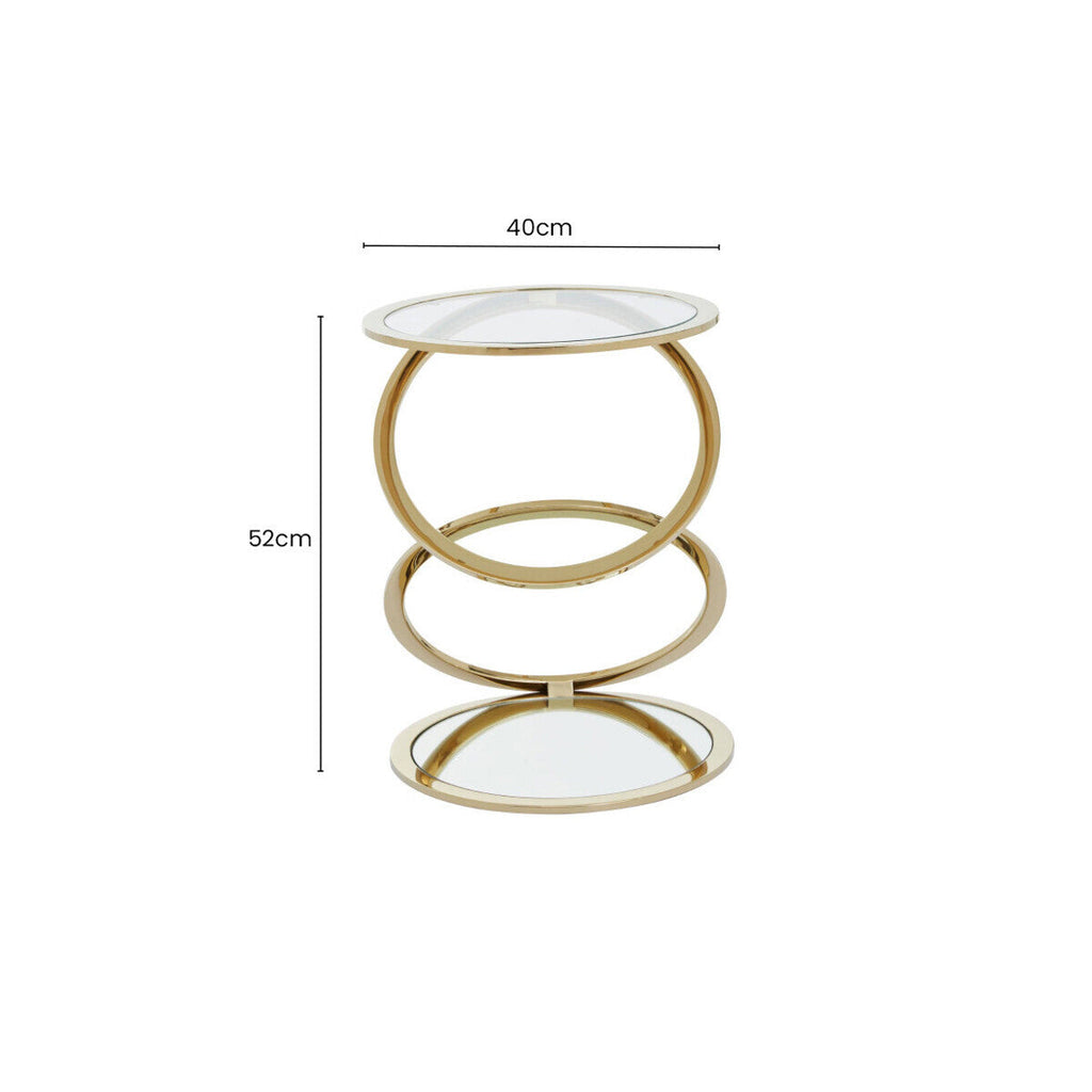 Gold Finish Rings Shaped Base End Table with Clear Glass Top
