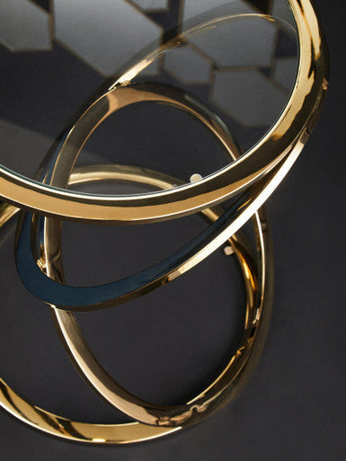 Gold Finish Rings Shaped Base End Table with Clear Glass Top