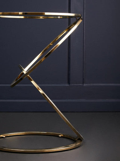 Gold Finish Rings Shaped Base End Table with Clear Glass Top