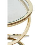 Gold Finish Rings Shaped Base End Table with Clear Glass Top