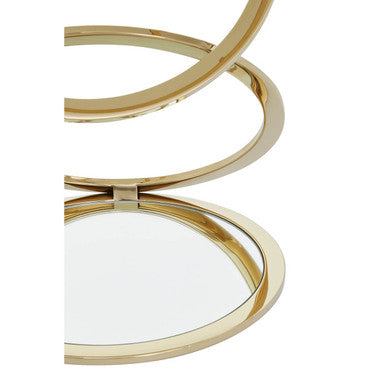 Gold Finish Rings Shaped Base End Table with Clear Glass Top