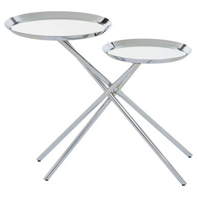 Silver Mirrored Stainless Steel Side Table with Dual Tiered Shelves