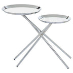Silver Mirrored Stainless Steel Side Table with Dual Tiered Shelves