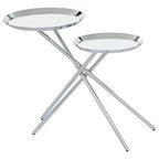 Silver Mirrored Stainless Steel Side Table with Dual Tiered Shelves