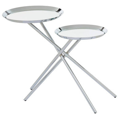 Silver Mirrored Stainless Steel Side Table with Dual Tiered Shelves