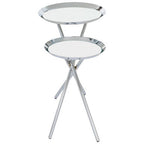 Silver Mirrored Stainless Steel Side Table with Dual Tiered Shelves