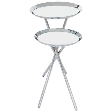 Silver Mirrored Stainless Steel Side Table with Dual Tiered Shelves