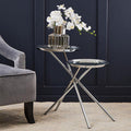 Silver Mirrored Stainless Steel Side Table with Dual Tiered Shelves