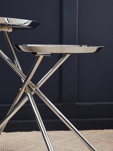 Silver Mirrored Stainless Steel Side Table with Dual Tiered Shelves