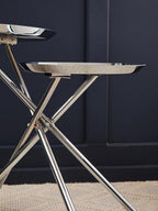 Silver Mirrored Stainless Steel Side Table with Dual Tiered Shelves
