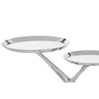 Silver Mirrored Stainless Steel Side Table with Dual Tiered Shelves