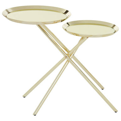 Gold Chrome Finish Frame Side Table with Metallic Plates Top