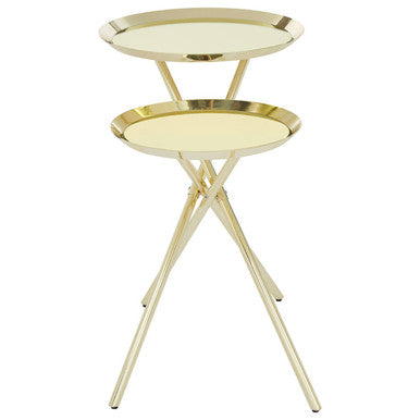 Gold Chrome Finish Frame Side Table with Metallic Plates Top