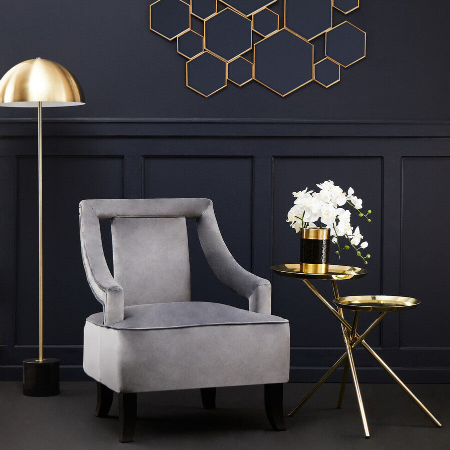 Gold Chrome Finish Frame Side Table with Metallic Plates Top