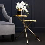 Gold Chrome Finish Frame Side Table with Metallic Plates Top