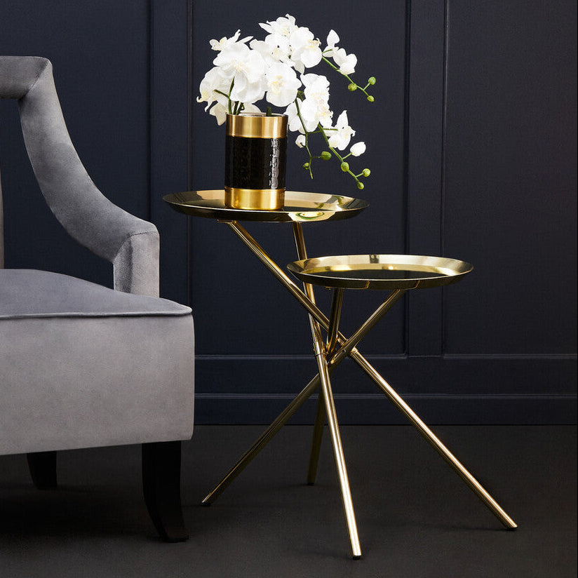 Gold Chrome Finish Frame Side Table with Metallic Plates Top