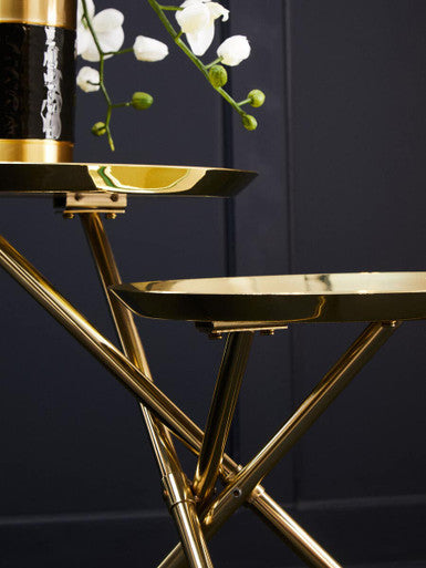 Gold Chrome Finish Frame Side Table with Metallic Plates Top
