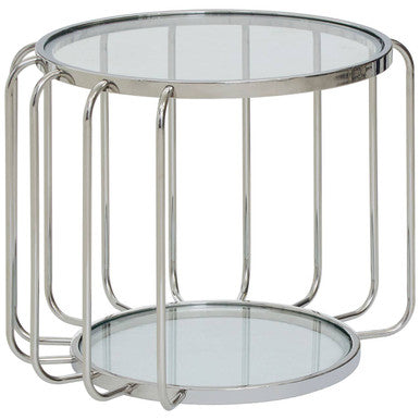 Silver Finish Metallic Frame Side Table with Tempered Glass Top