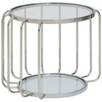 Silver Finish Metallic Frame Side Table with Tempered Glass Top