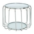 Silver Finish Metallic Frame Side Table with Tempered Glass Top