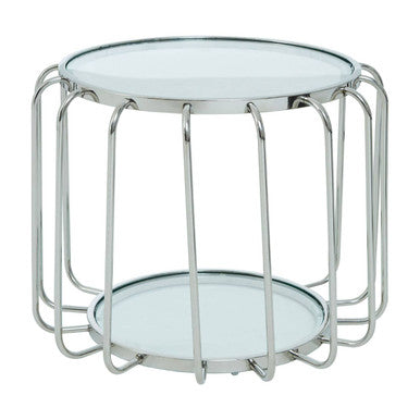 Silver Finish Metallic Frame Side Table with Tempered Glass Top