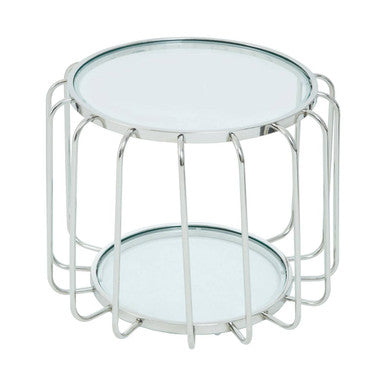 Silver Finish Metallic Frame Side Table with Tempered Glass Top