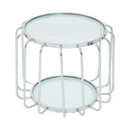 Silver Finish Metallic Frame Side Table with Tempered Glass Top