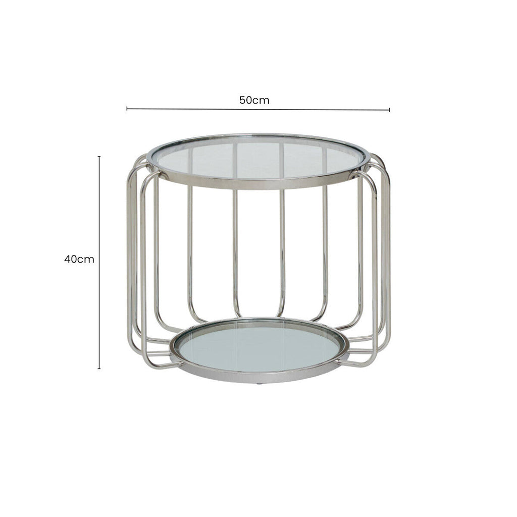 Silver Finish Metallic Frame Side Table with Tempered Glass Top