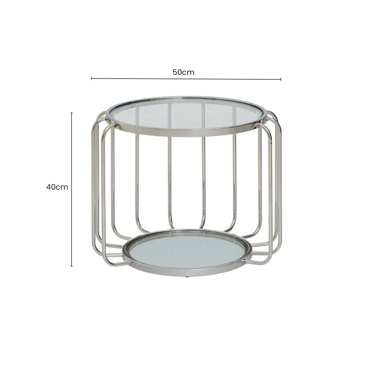 Silver Finish Metallic Frame Side Table with Tempered Glass Top