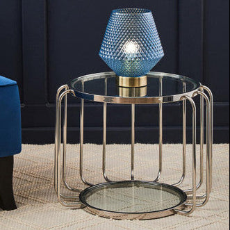 Silver Finish Metallic Frame Side Table with Tempered Glass Top