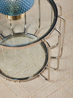 Silver Finish Metallic Frame Side Table with Tempered Glass Top