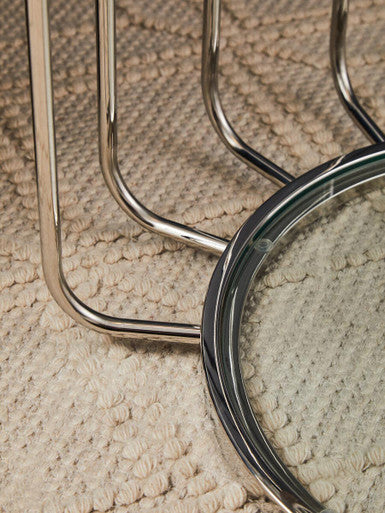 Silver Finish Metallic Frame Side Table with Tempered Glass Top