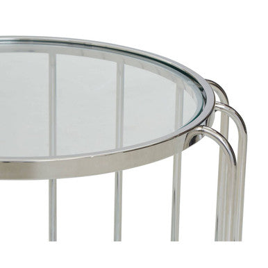 Silver Finish Metallic Frame Side Table with Tempered Glass Top