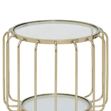 Gold Finish Metallic Frame Side Table with Tempered Glass Top