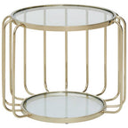 Gold Finish Metallic Frame Side Table with Tempered Glass Top